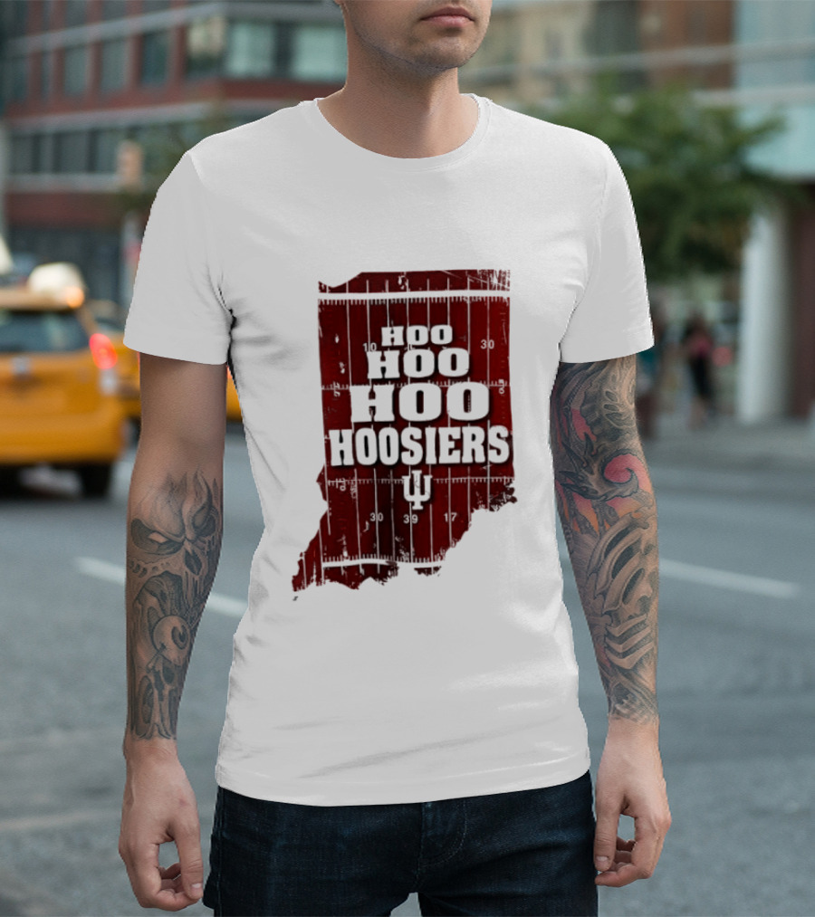 Indiana Map Hoo Hoo Hoo Hoosiers IU Block Letters T-Shirt