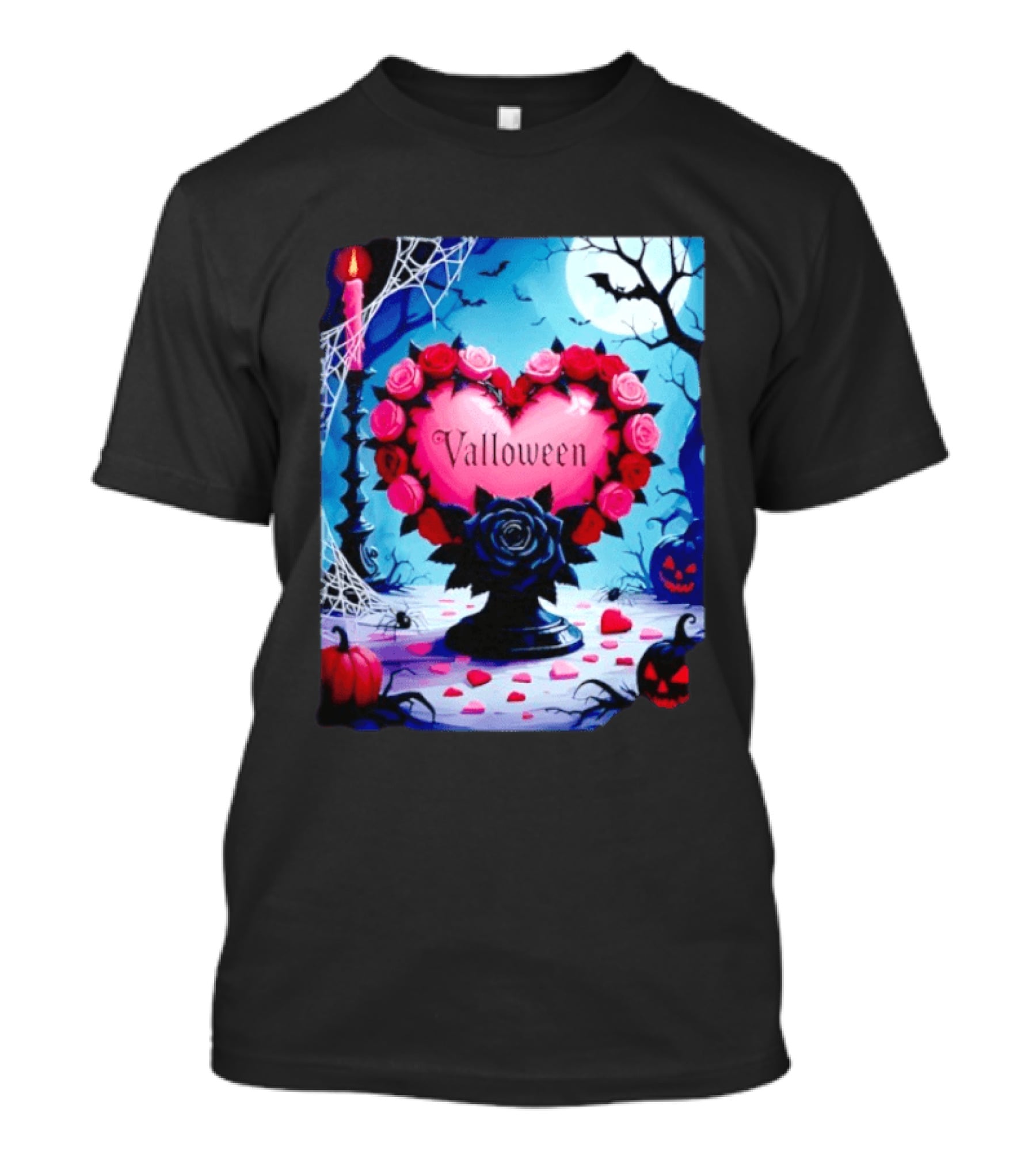 Valloween Romance And Menace Heart Rose Candle Moonlit Halloween T-Shirt