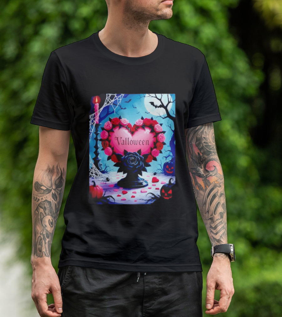 Valloween Romance And Menace Heart Rose Candle Moonlit Halloween T-Shirt