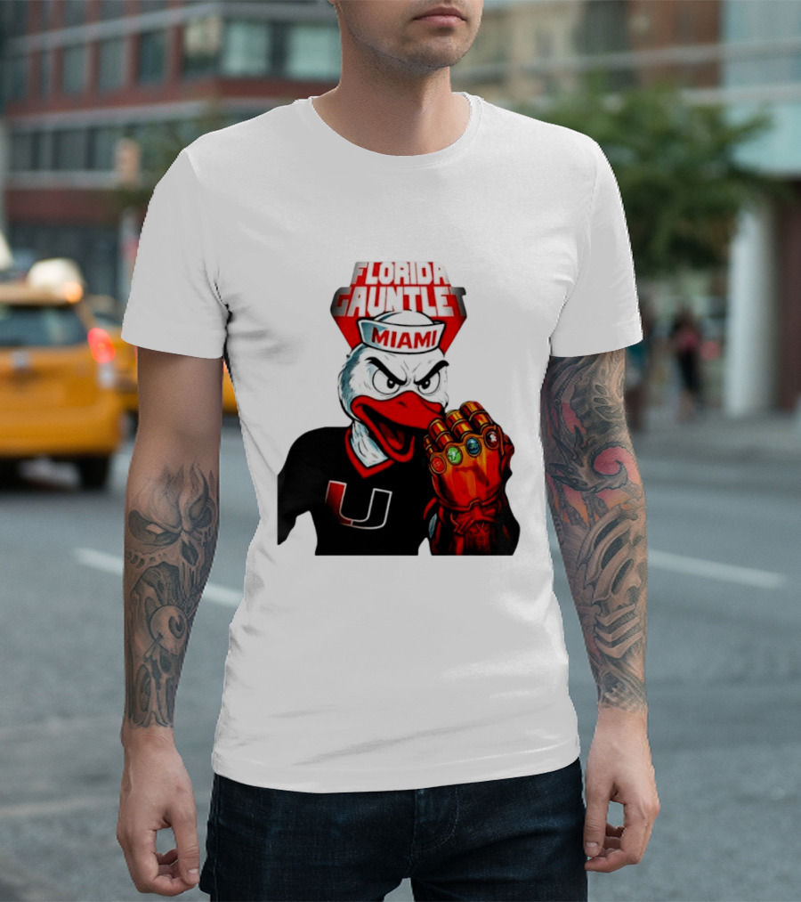 Miami Hurricanes Florida Gauntlet Mascot Iron Glove Infinity Stones T-Shirt