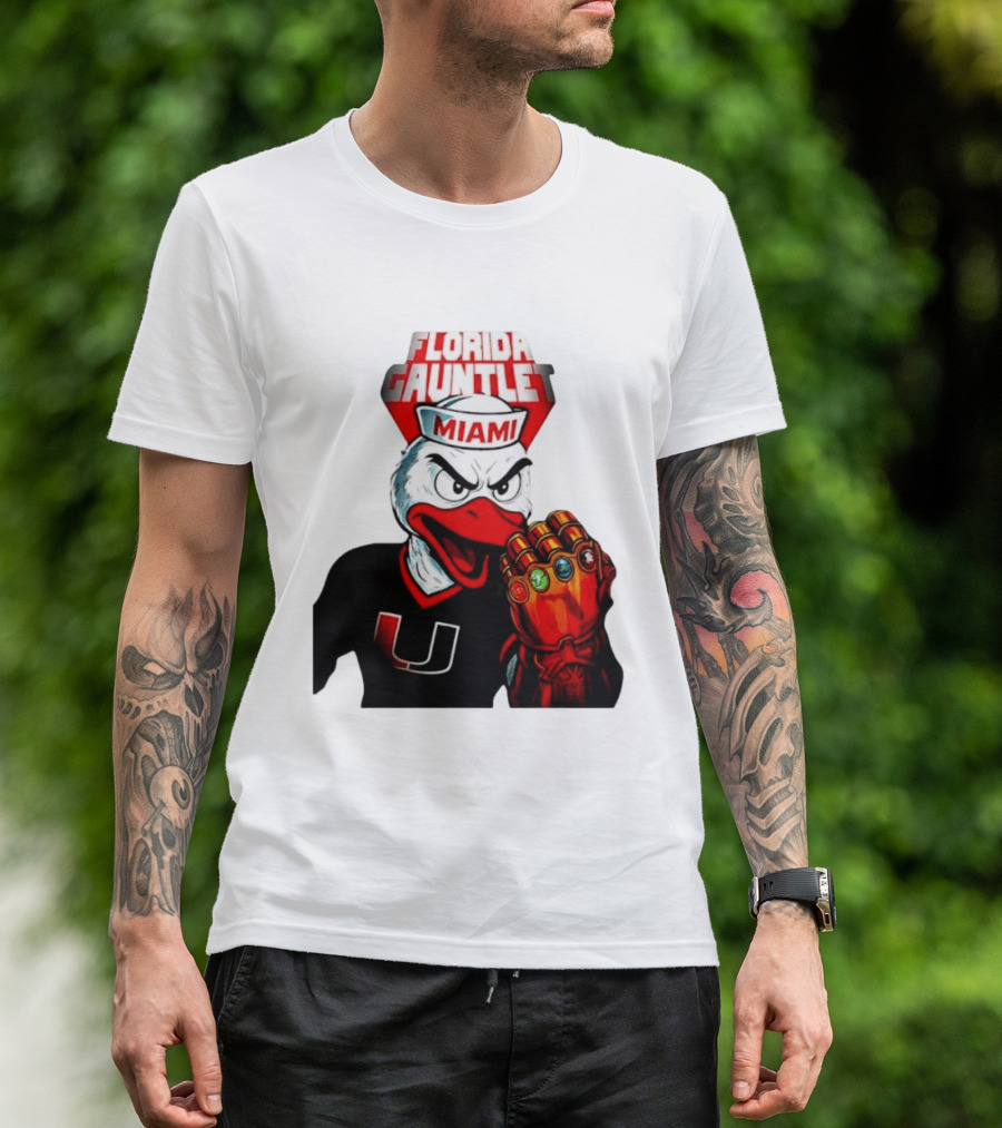 Miami Hurricanes Florida Gauntlet Mascot Iron Glove Infinity Stones T-Shirt