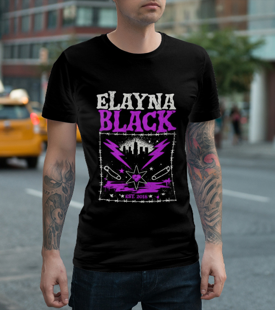 Elayna Black WWE 2018 City Skyline Barbed Wire Pin Frame T-Shirt