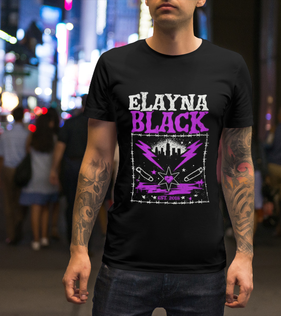 Elayna Black WWE 2018 City Skyline Barbed Wire Pin Frame T-Shirt