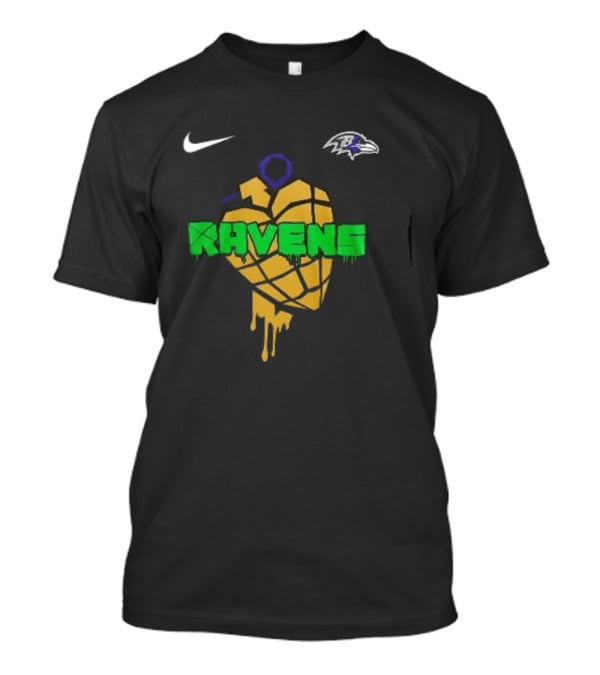 Baltimore Ravens Green Day Football Skull Nike Ravens Heart T-Shirt