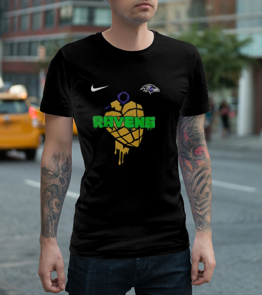 Baltimore Ravens Green Day Football Skull Nike Ravens Heart T-Shirt