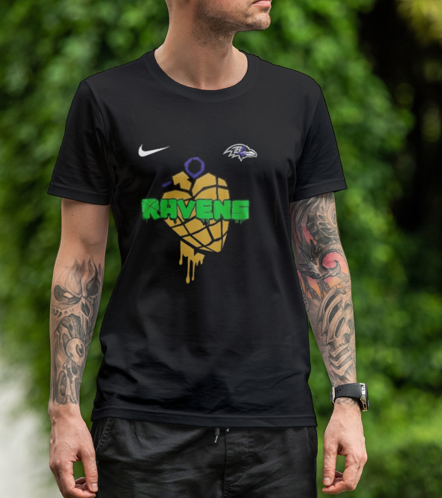 Baltimore Ravens Green Day Football Skull Nike Ravens Heart T-Shirt