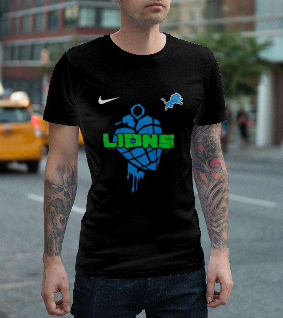 Nike Detroit Lions Football Skull Green Day T-Shirt