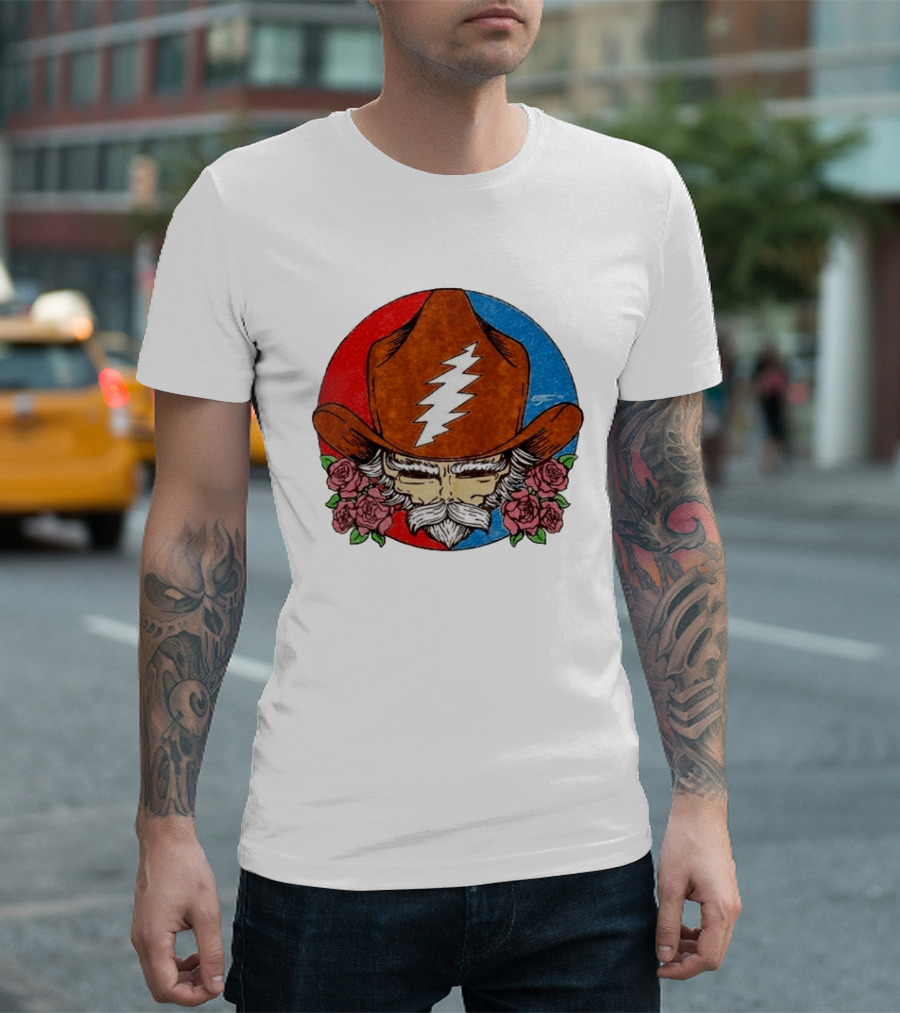 Bob Weir Cowboy Hat Grateful Dead Stealie Roses T-Shirt