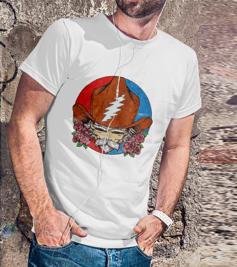 Bob Weir Cowboy Hat Grateful Dead Stealie Roses T-Shirt