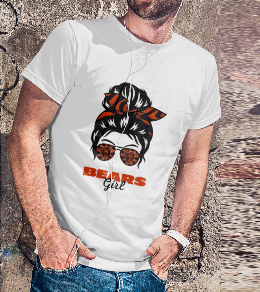 Chicago Bears Girl Messy Bun Glasses Football Fan T-Shirt