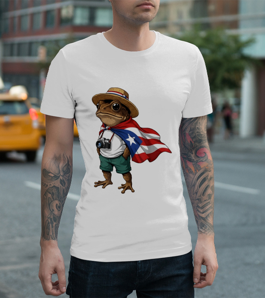 Coqui Frog With Puerto Rico Flag In Puerto Rican Taino T-Shirt