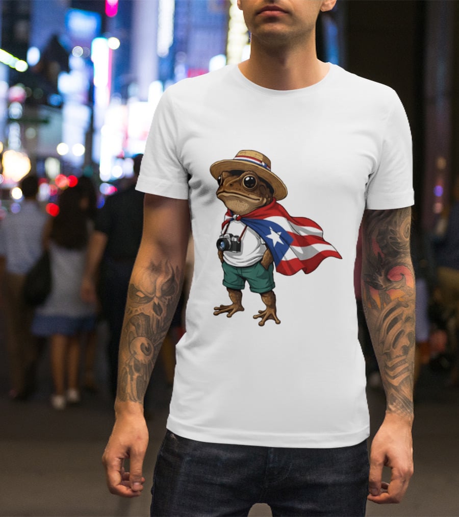Coqui Frog With Puerto Rico Flag In Puerto Rican Taino T-Shirt