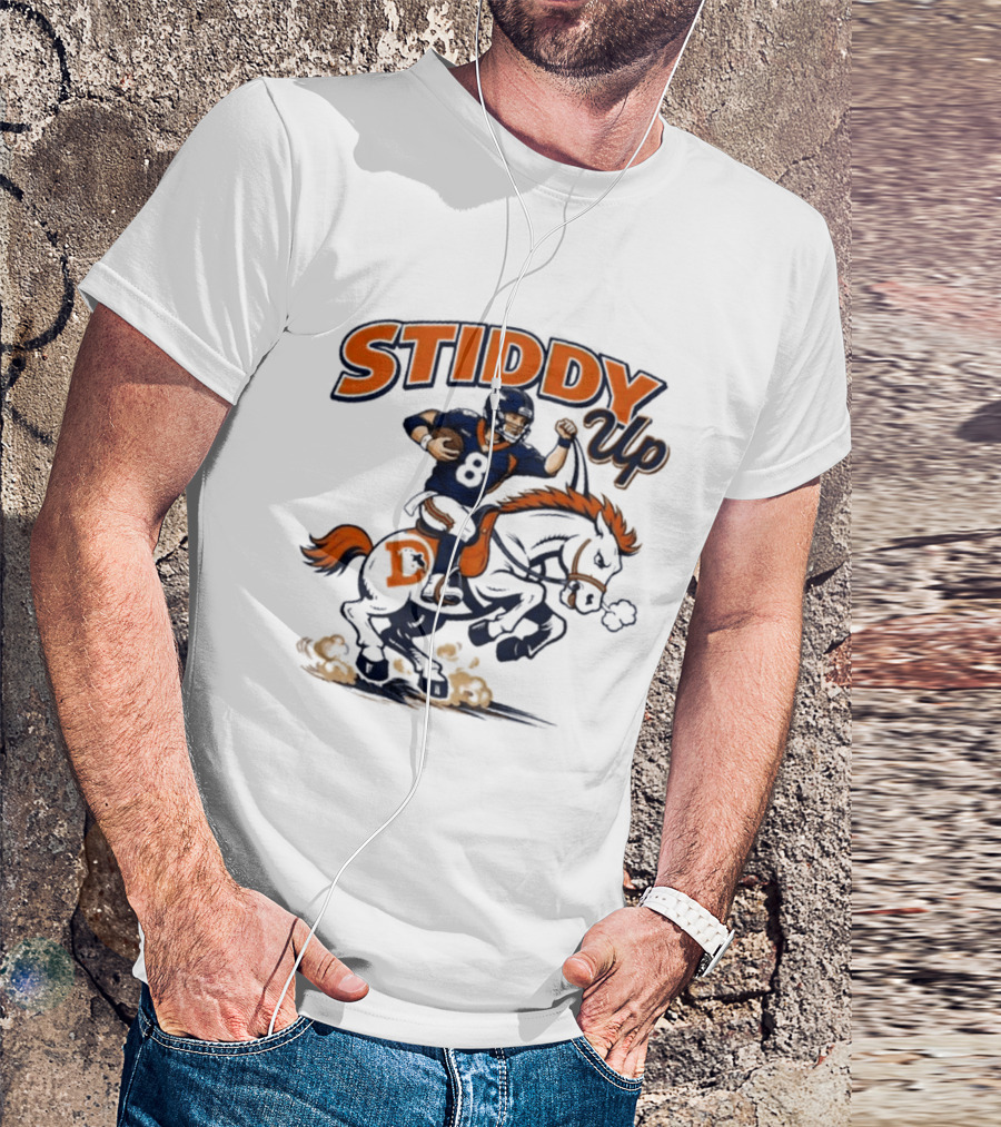 Jarrett Stidham Denver Broncos Stiddy Up Horseback Touchdown T-Shirt