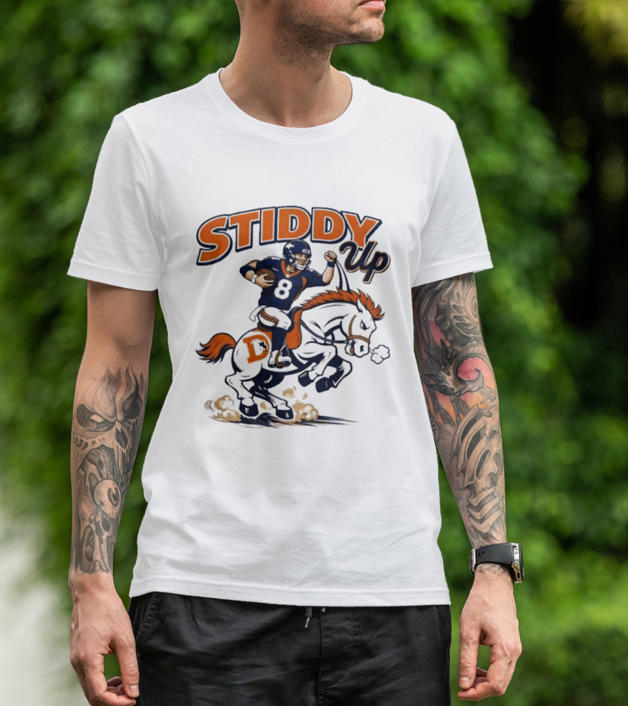 Jarrett Stidham Denver Broncos Stiddy Up Horseback Touchdown T-Shirt