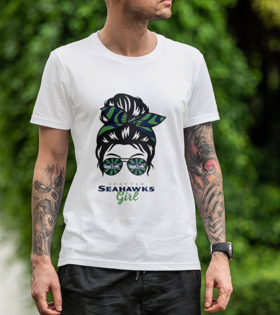 Seattle Seahawks Girl Messy Bun Glasses Team Spirit Fan Gear T-Shirt
