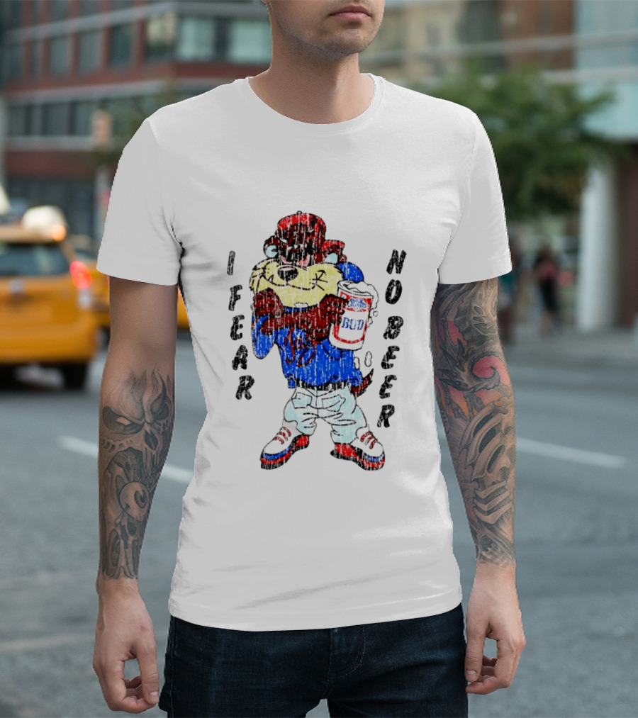 Taz I Fear No Bud Beer Cartoon Character Holding Beverage T-Shirt