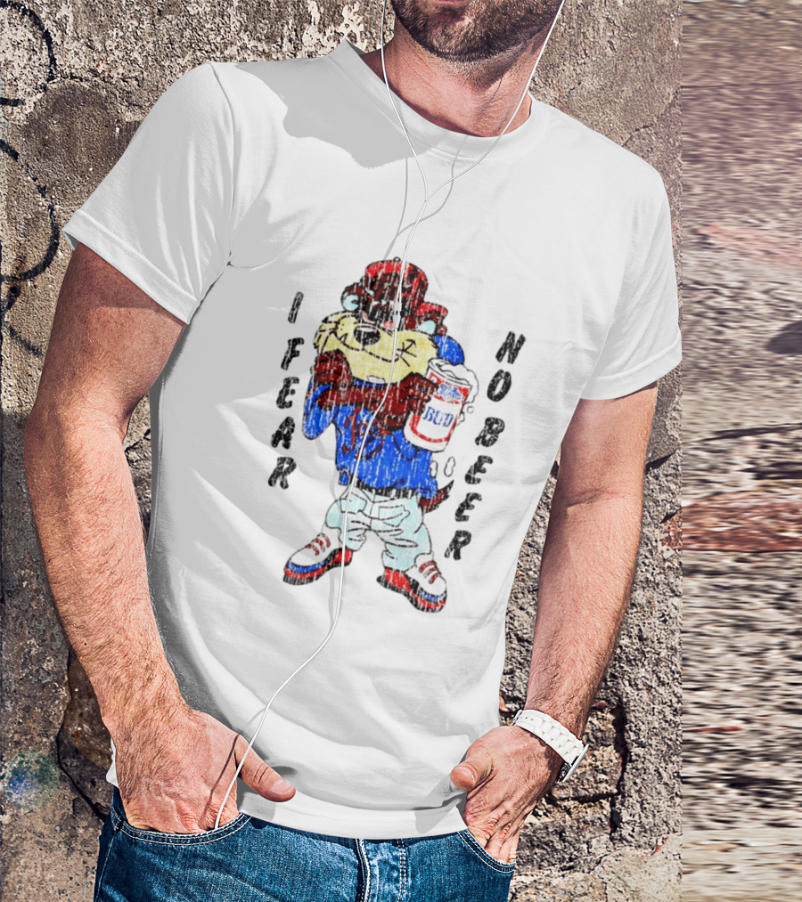 Taz I Fear No Bud Beer Cartoon Character Holding Beverage T-Shirt