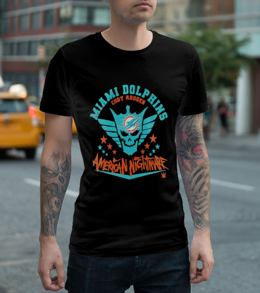 Miami Dolphins Cody Rhodes American Nightmare Stars Wings NFL Football T-Shirt