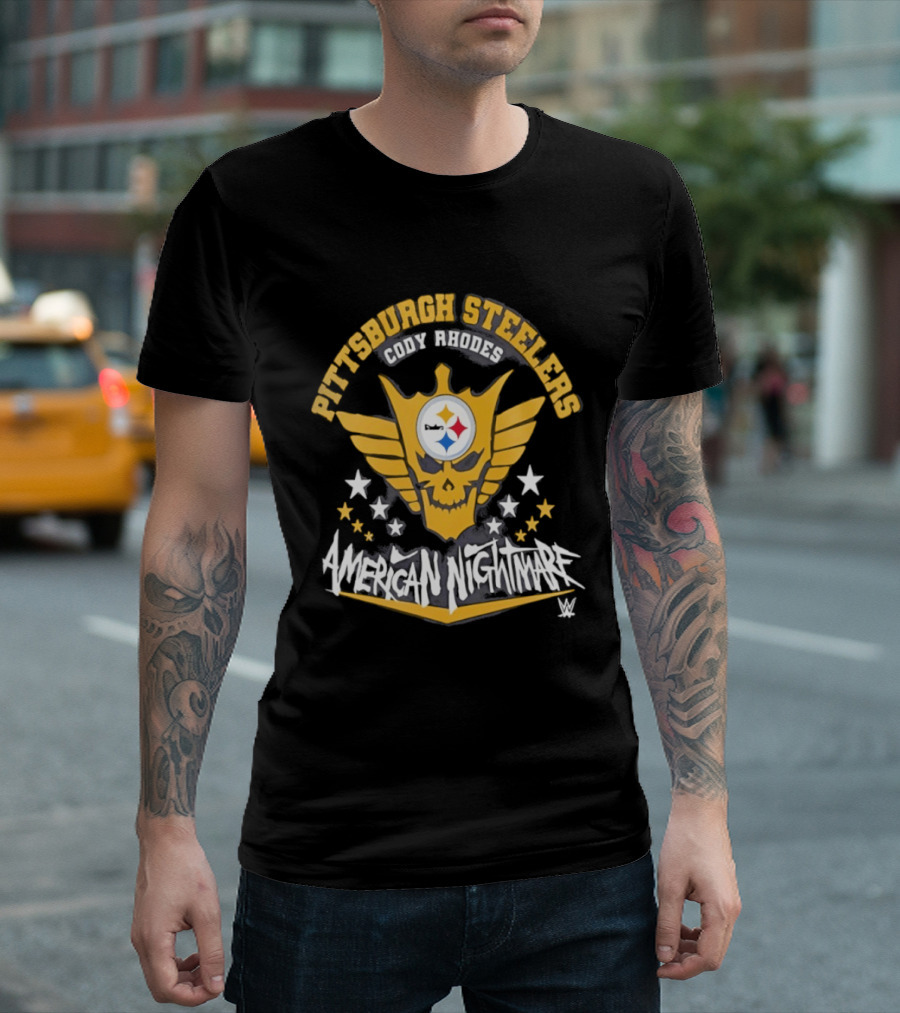 Pittsburgh Steelers Cody Rhodes American Nightmare Skull Wings Stars T-Shirt