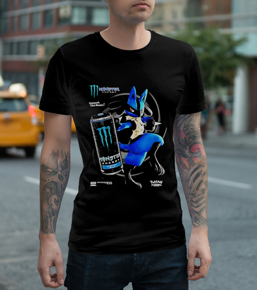 Pokémon Lucario Monster Energy Can Líquido Azulado Invigorante T-Shirt