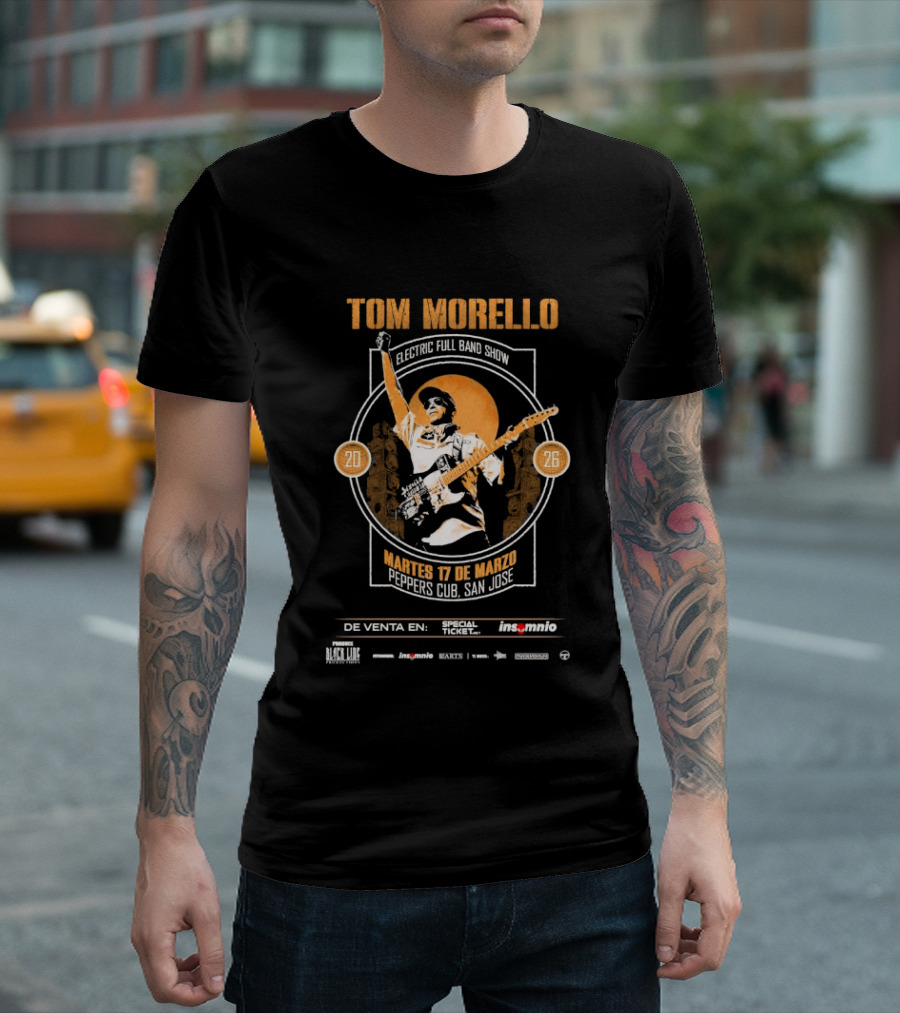 Tom Morello Electric Full Band Show Latin American Tour 2026 Peppers Club San Jose March 17 T-Shirt