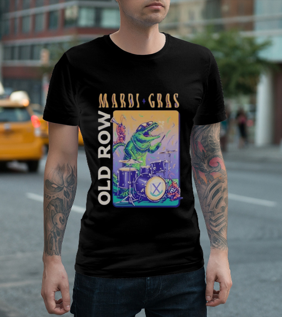 Mardi Gras Gator Playing Drums Old Row Celebration T-Shirt