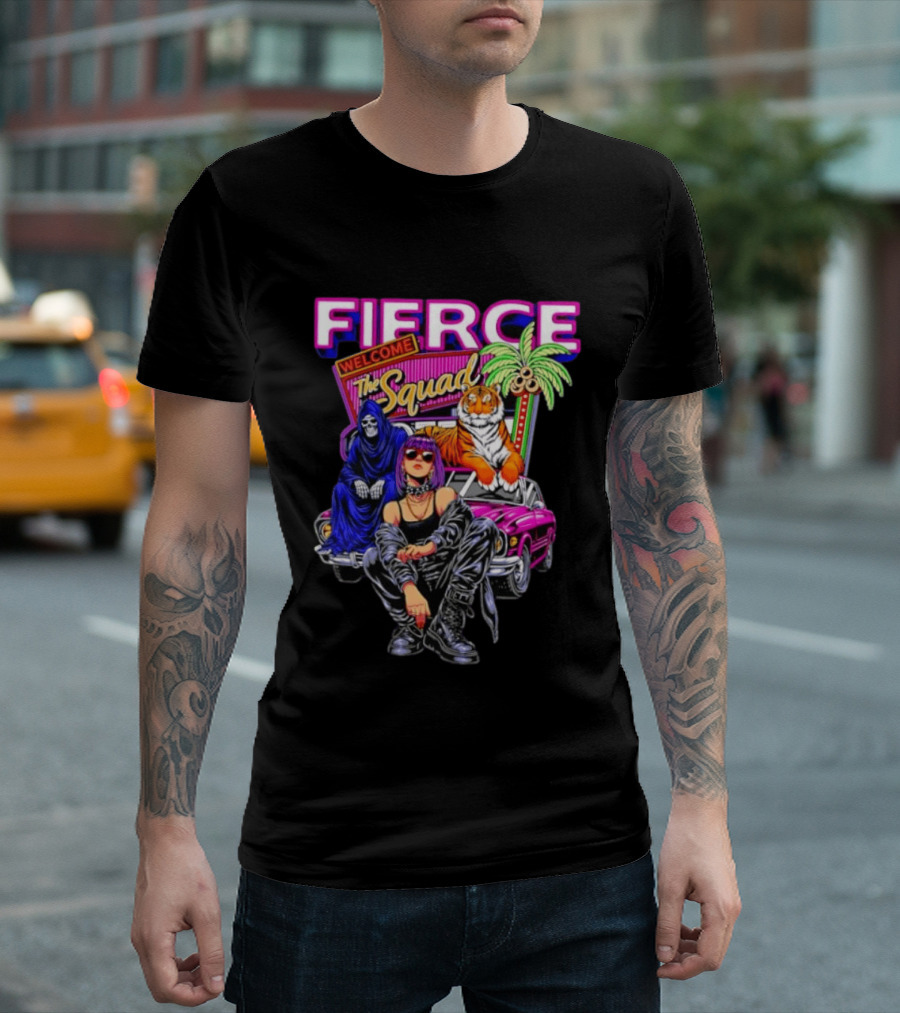 Fierce Welcome The Squad Iconic Tiger And Car Graphic With Edgy Characters T-Shirt