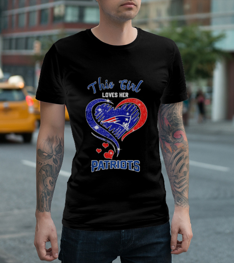 This Girl Loves Her New England Patriots Heart Sparkle T-Shirt