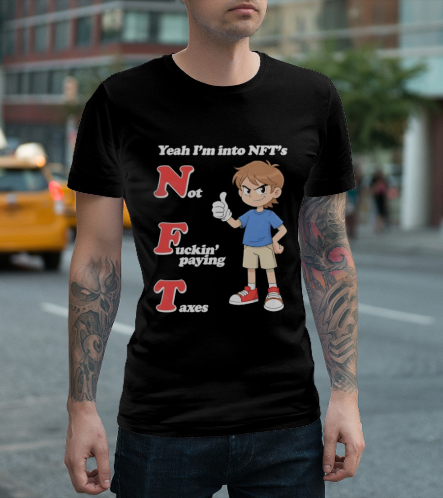 Yeah I'm Into NFT's Not Fuckin' Paying Taxes Cartoon Character Thumbs Up T-Shirt