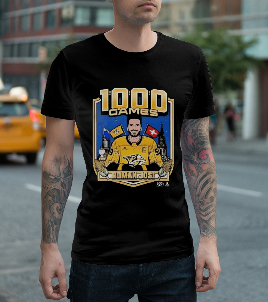 Roman Josi 1000 Games Nashville Predators Captain NHLPA Licensed 500 LEVEL T-Shirt