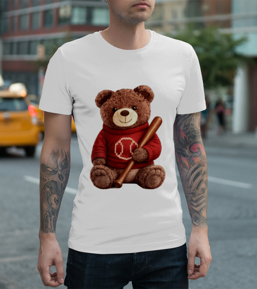 Baseball Bat Teddy Bear Cincinnati Reds Retro Reds Sweater T-Shirt