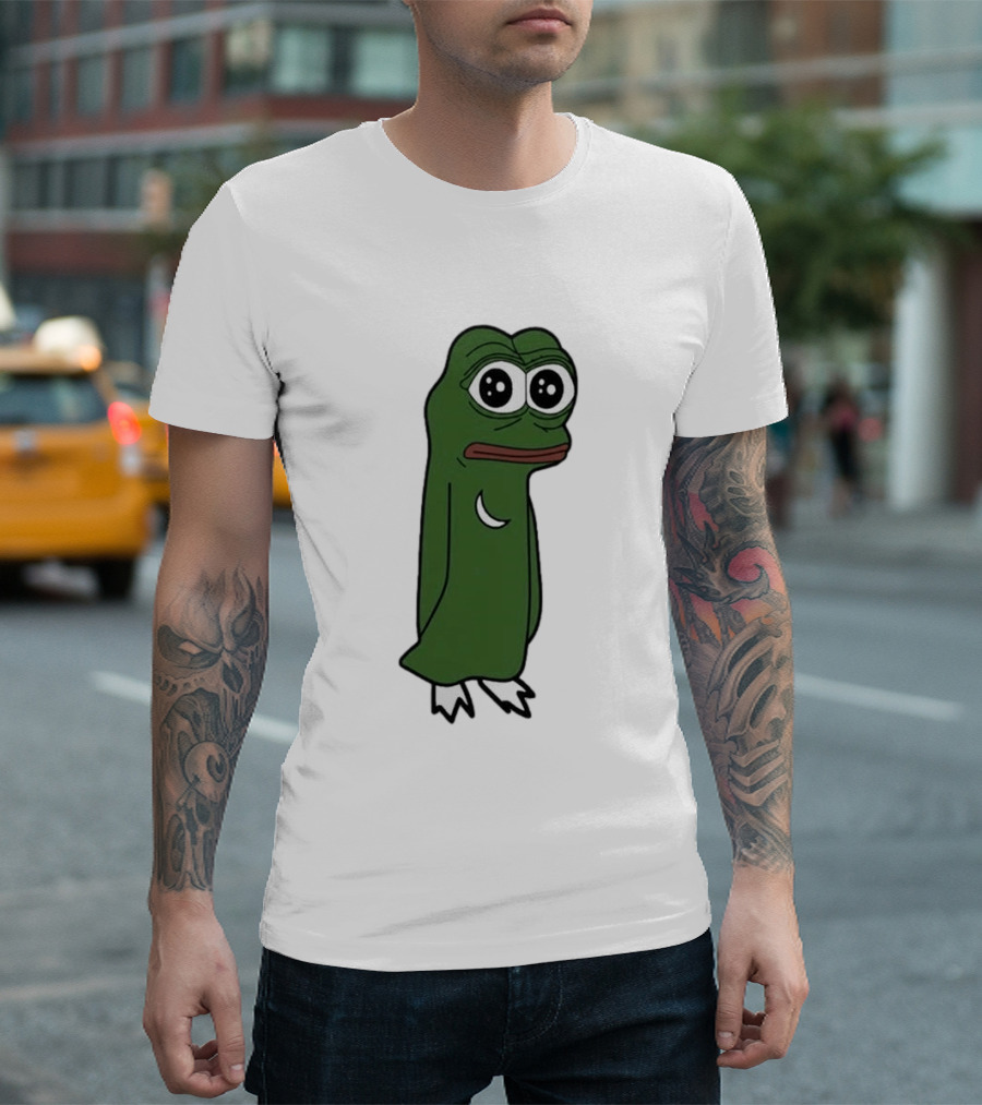 Smolting Pepe Meme Character Crescent Moon Reflection T-Shirt