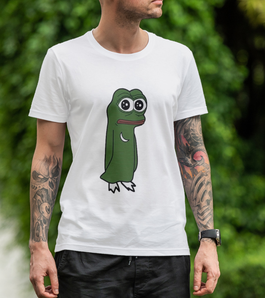 Smolting Pepe Meme Character Crescent Moon Reflection T-Shirt