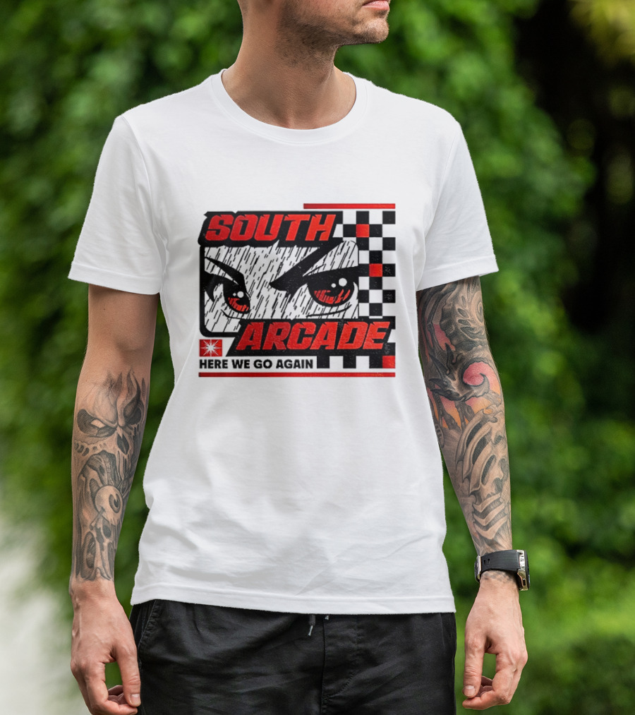 South Arcade Here We Go Again Checkerboard Eyes T-Shirt