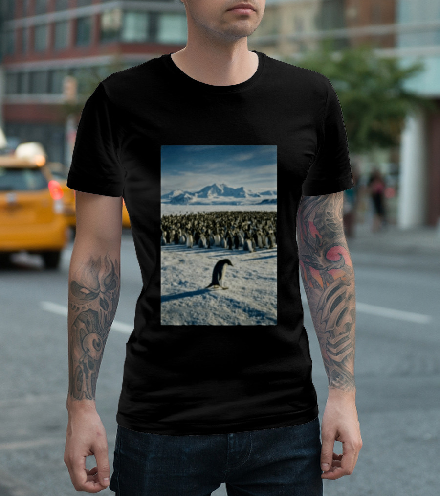 Against The Current Solitary Penguin Aesthetic Arctic Landscape T-Shirt