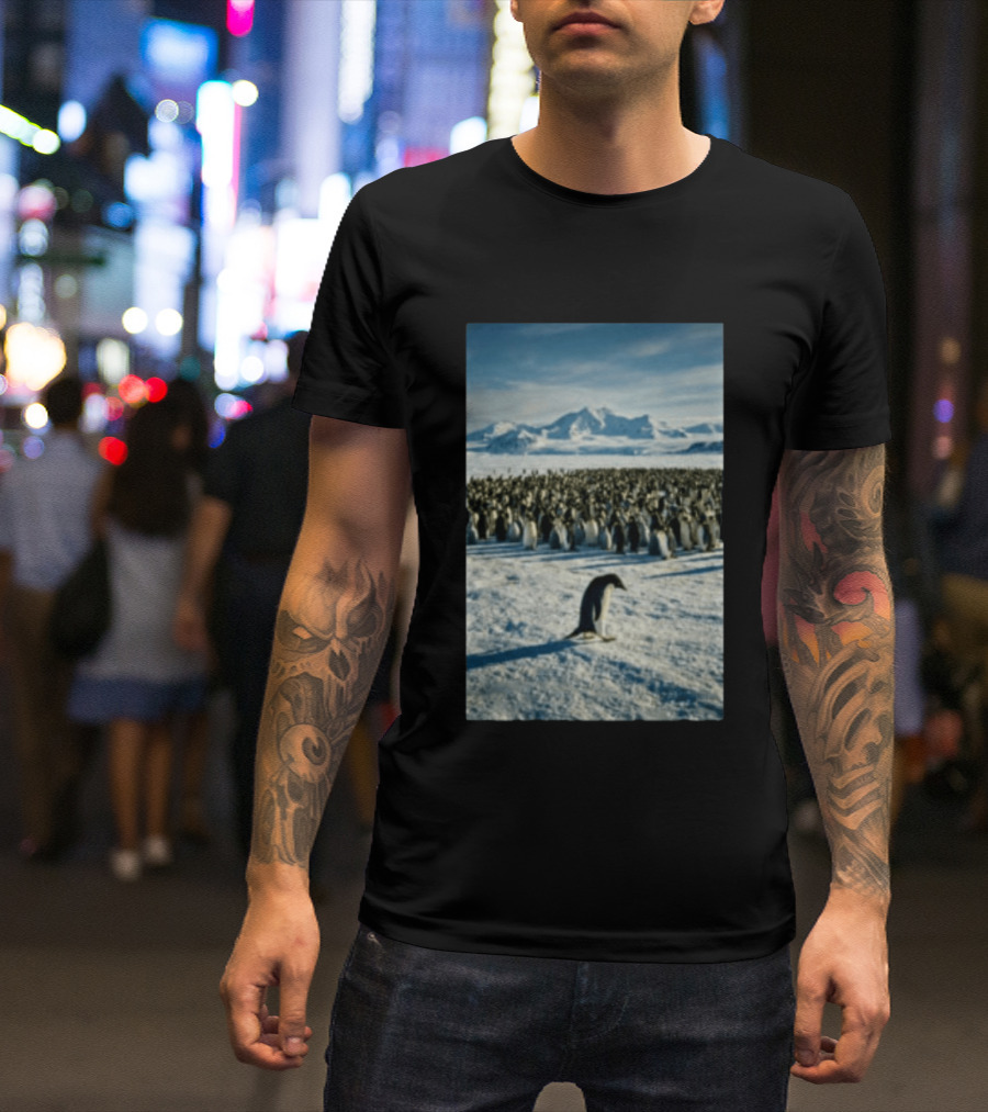 Against The Current Solitary Penguin Aesthetic Arctic Landscape T-Shirt