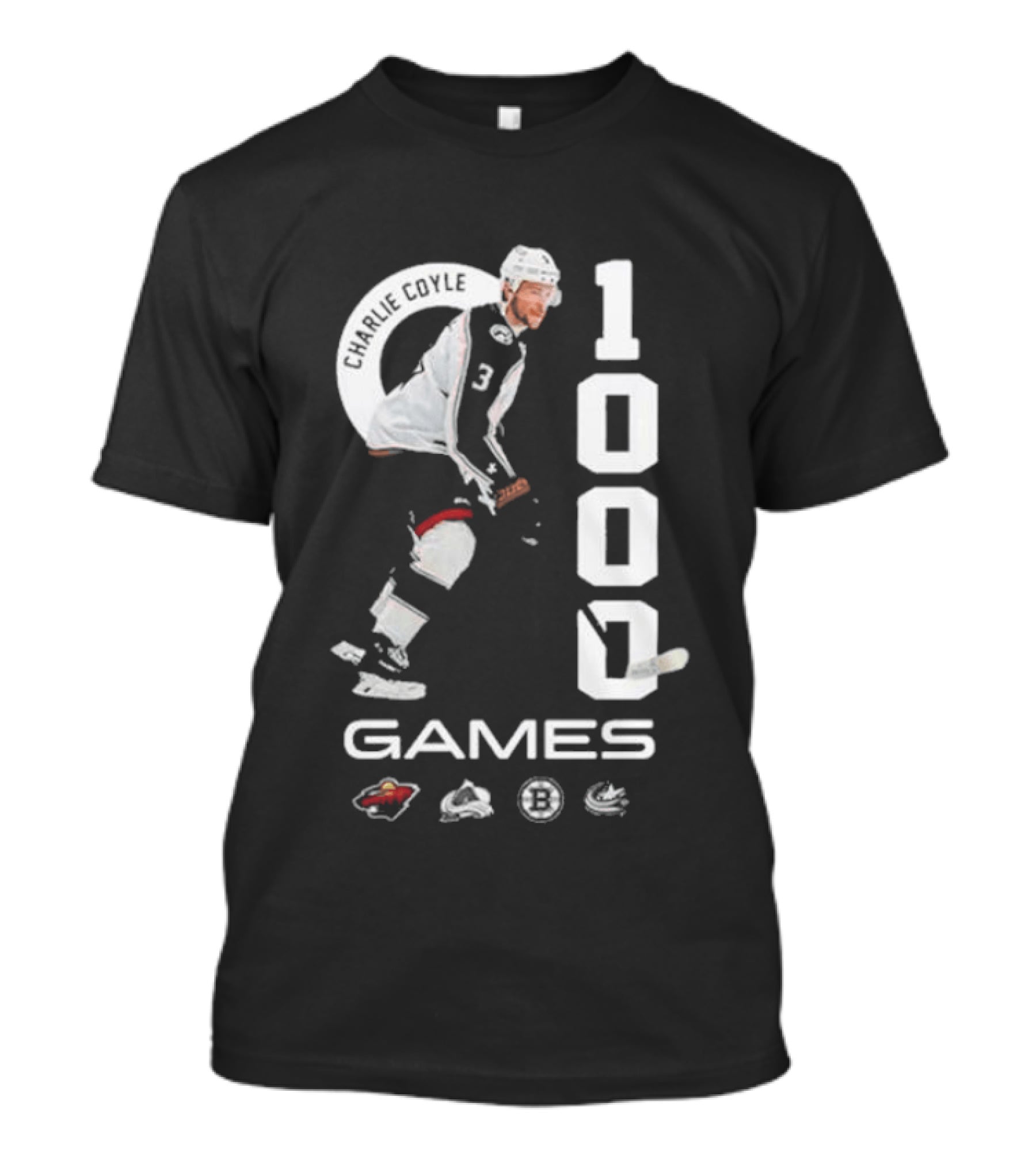 Columbus Blue Jackets NHL Game 1000 Milestone Celebration Charlie Coyle T-Shirt