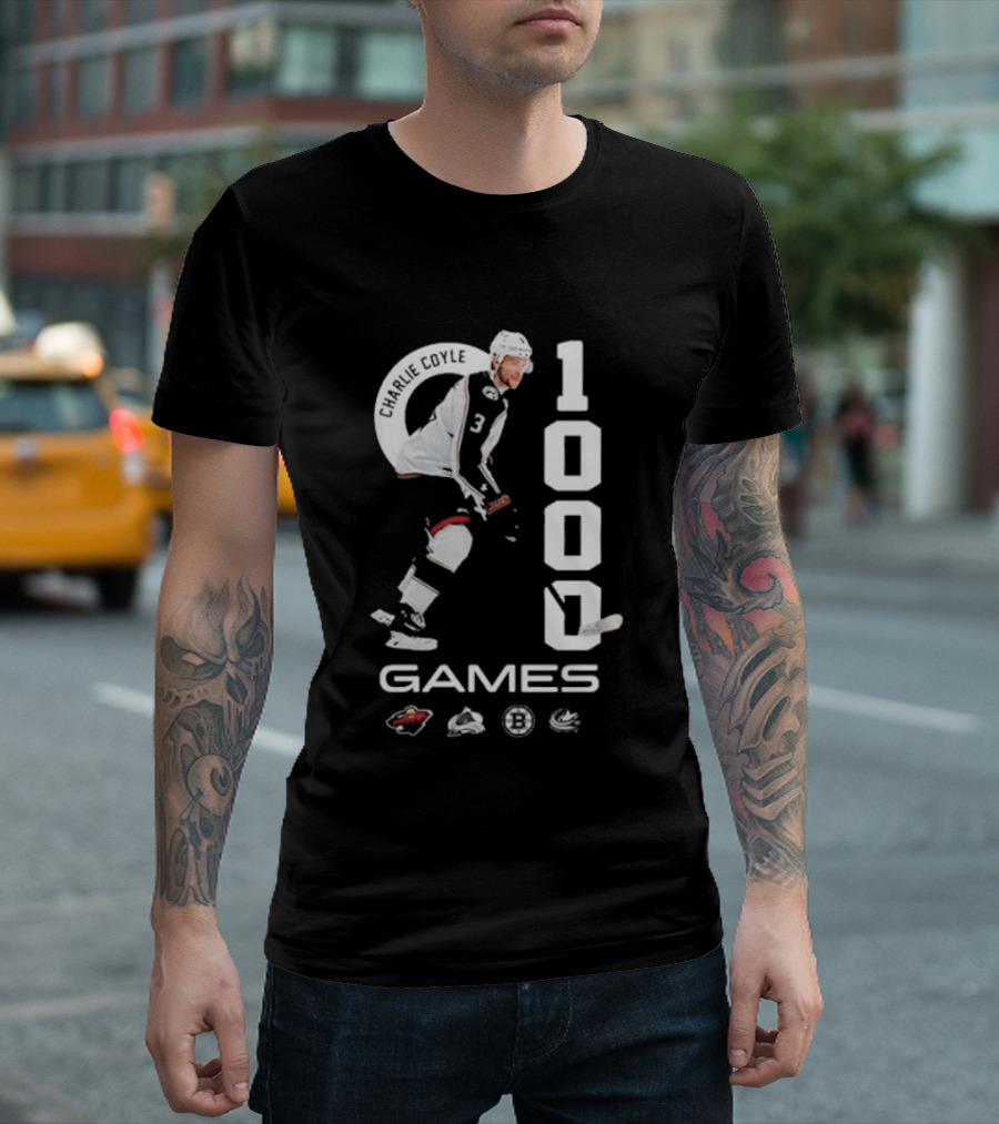 Columbus Blue Jackets NHL Game 1000 Milestone Celebration Charlie Coyle T-Shirt