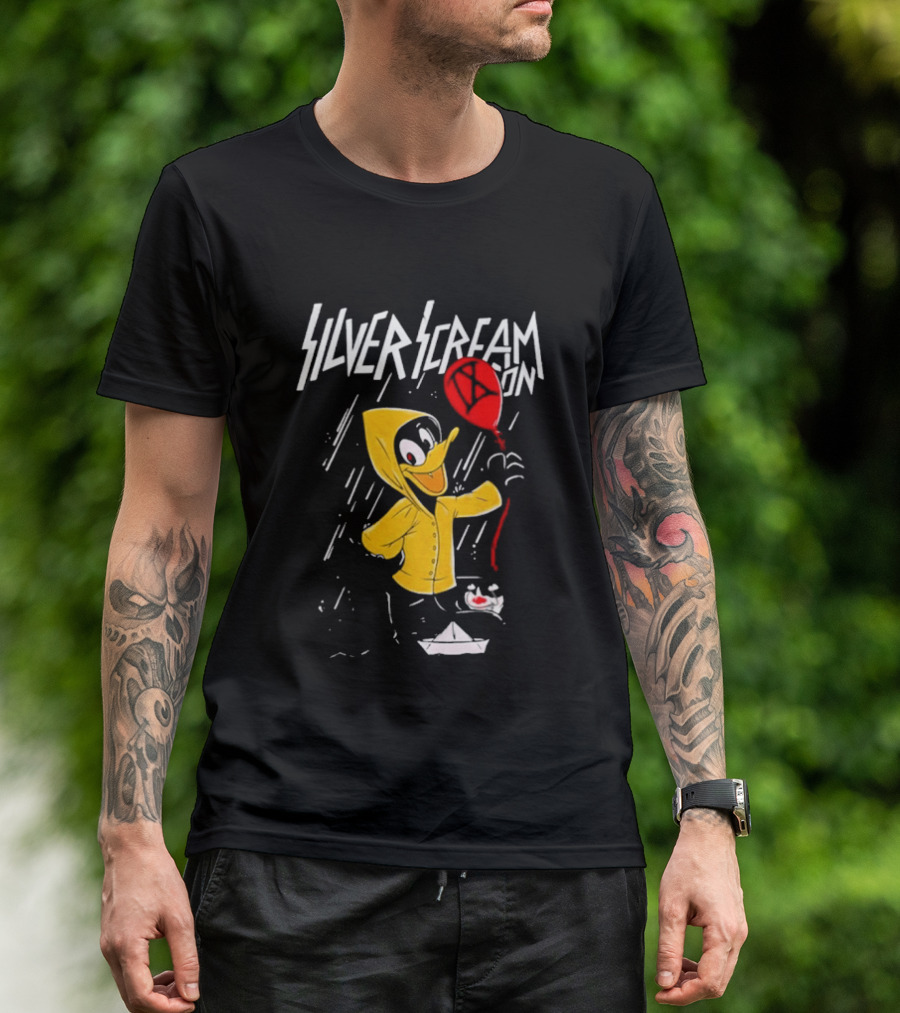 SILVER SCREAM CON Duck In Yellow Raincoat With Red Balloon T-Shirt