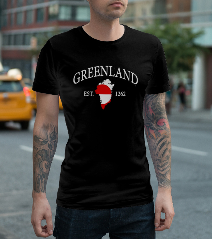 Greenland Est 1262 Map Emblem With National Flag T-Shirt