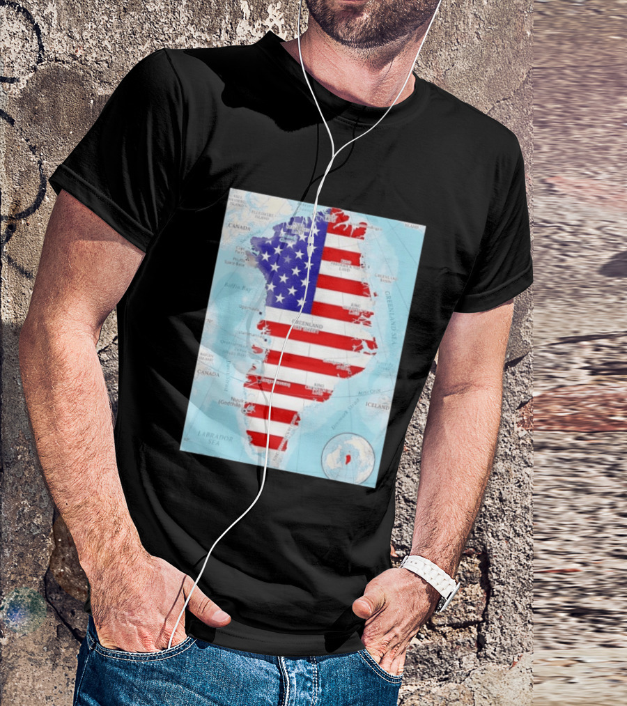 USA Flag Over Greenland Map American Patriot T-Shirt