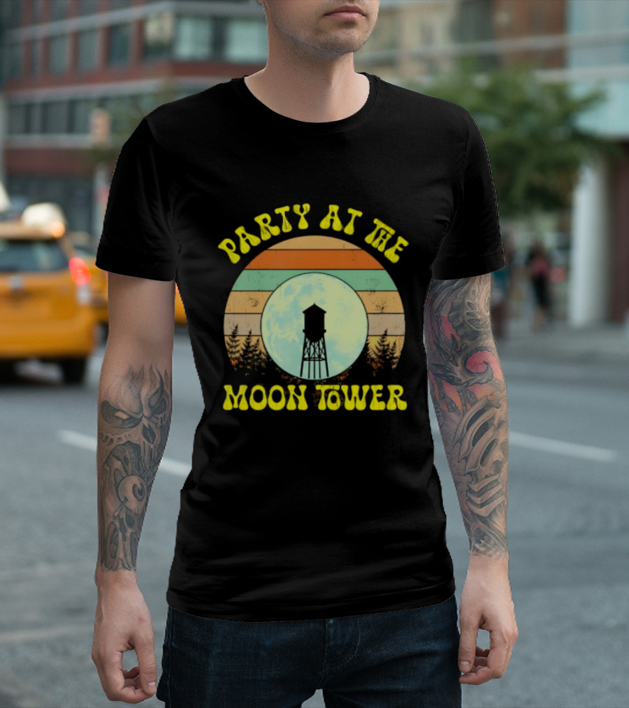 Party At The Moontower Retro Sunset Landscape Moon T-Shirt