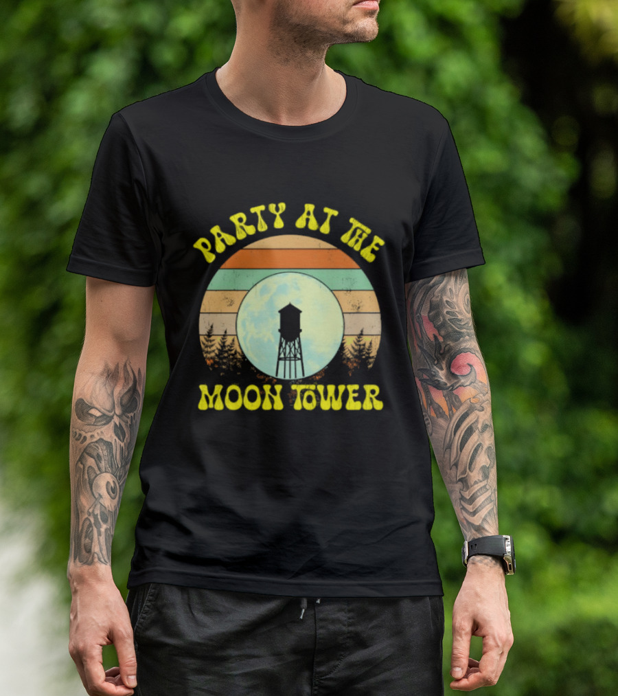 Party At The Moontower Retro Sunset Landscape Moon T-Shirt