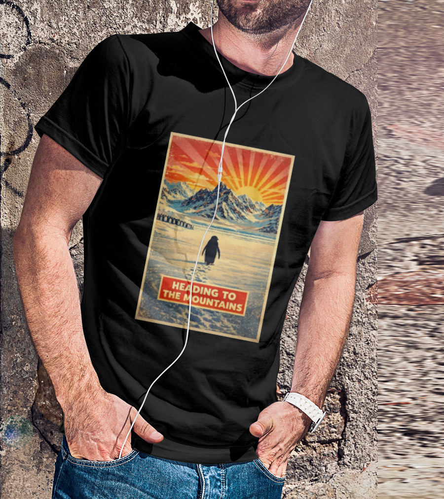 Penguin Journey Heading To The Mountains Sunrise T-Shirt