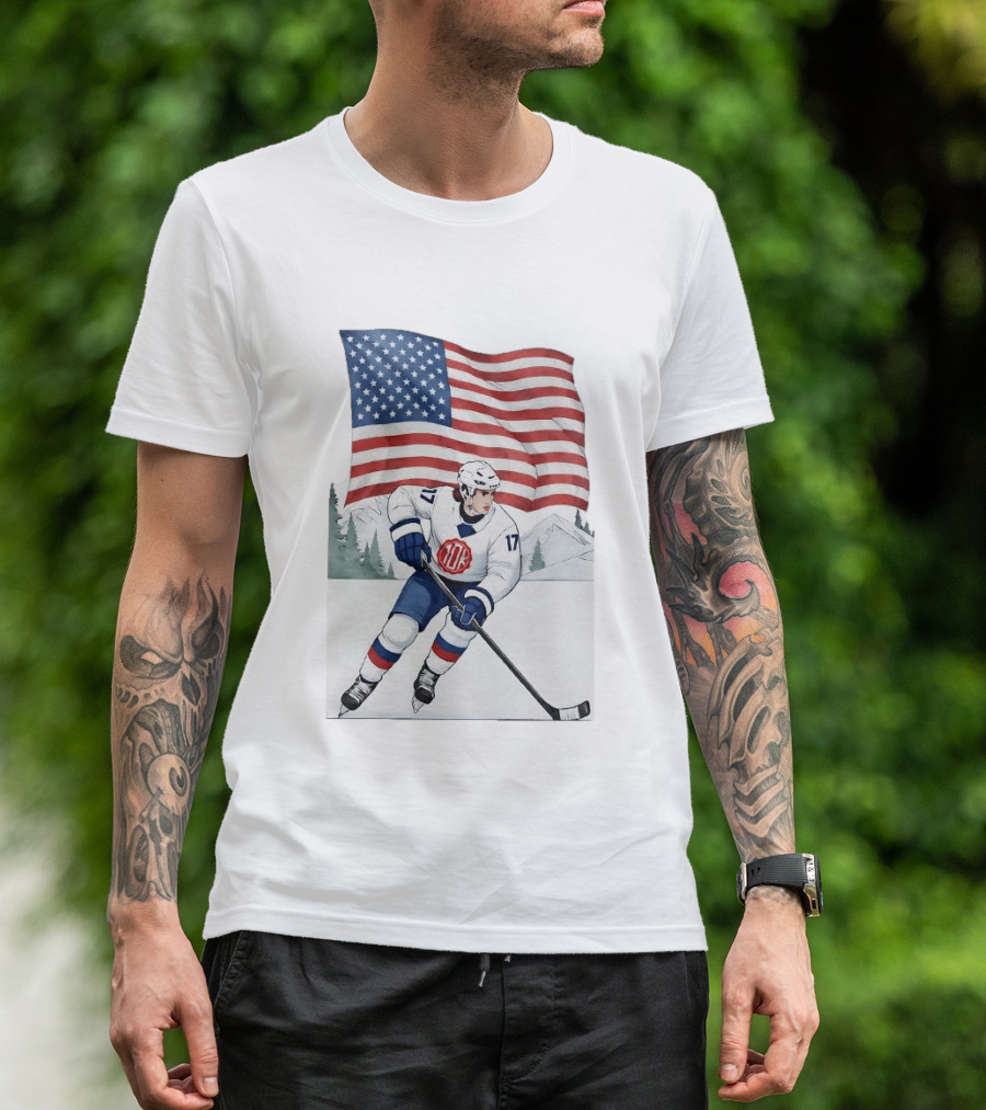 USA Hockey Player Number 17 American Flag Winter Olympics T-Shirt