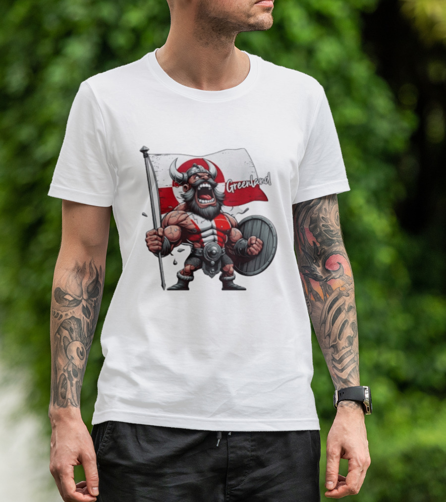 Greenland Viking Warrior Holding Shield And Flag T-Shirt