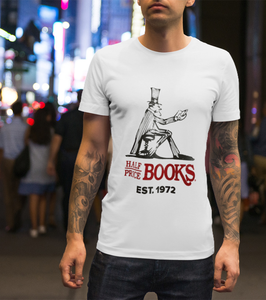 Half Price Books Est 1972 Vintage Gentleman Reading T-Shirt