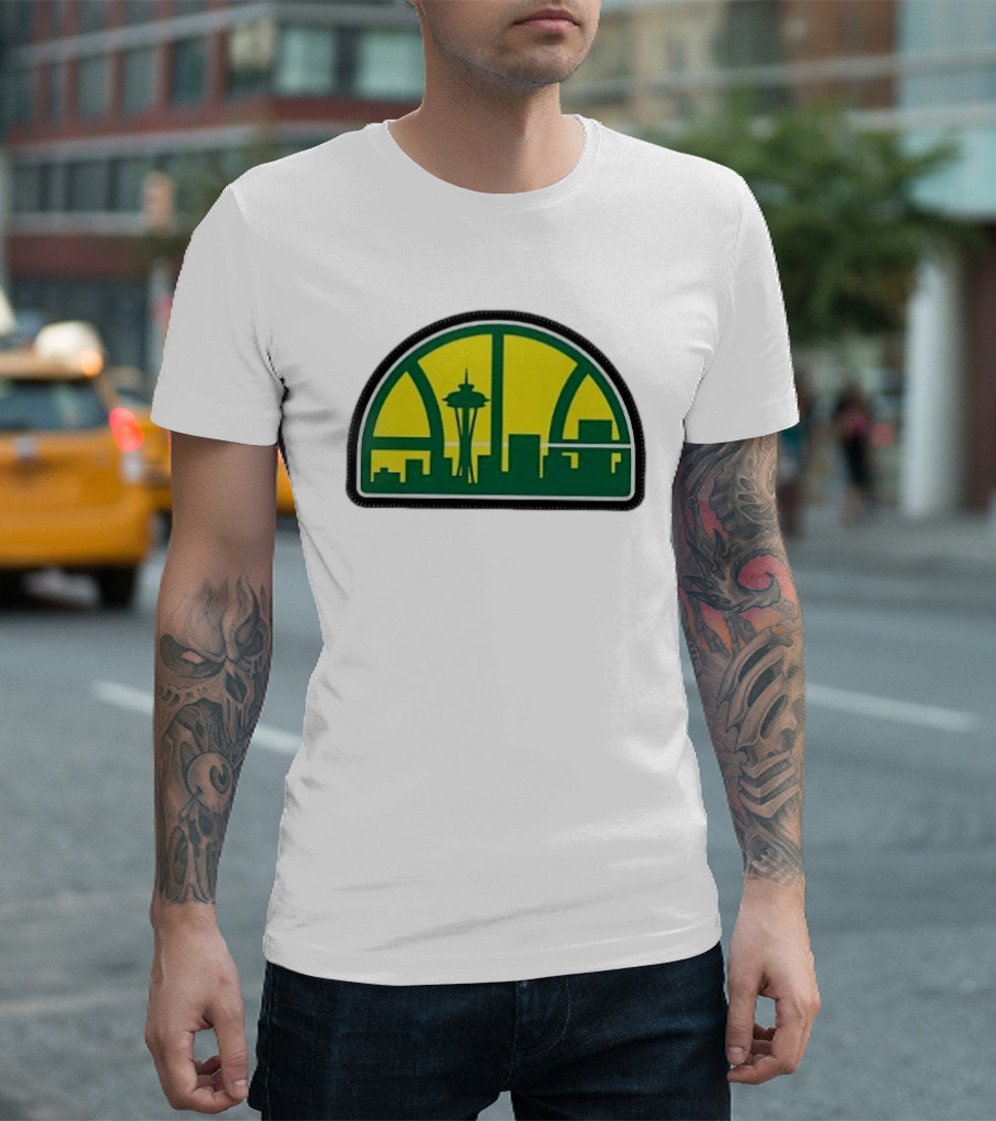 NBA Seattle Skyline Space Needle Hardwood Basketball T-Shirt