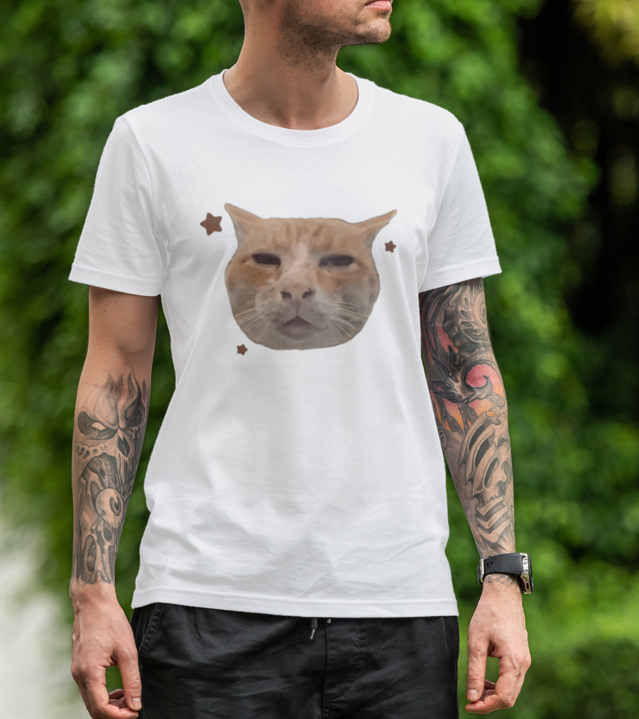 Huh Stoned Cat Meme Funny Feline Face Stars Comedy T-Shirt