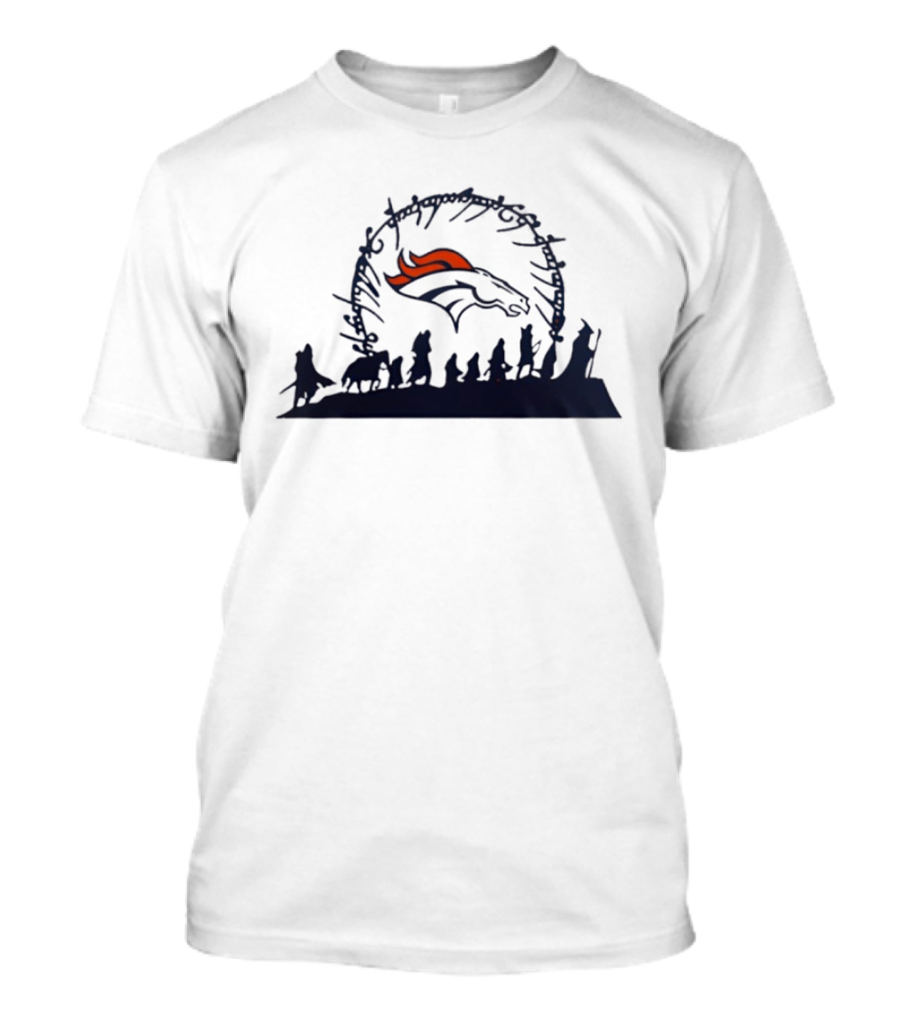 Riders Of Rohan Meet Denver Broncos Fellowship Middle Earth Meta T-Shirt